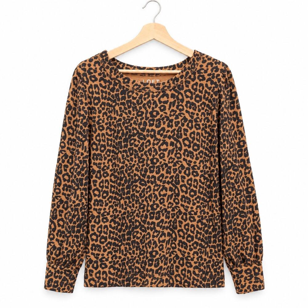LOFT XXL Leopard Print Heavyweight Cotton Pullover Balloon Puff Sleeve Top - Picture 2 of 8
